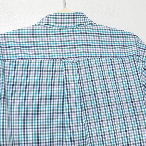 IZOD Check Button Down Shirt Non-Iron Stretch Long Sleeve Top Blue Green White - Picture 8 of 11